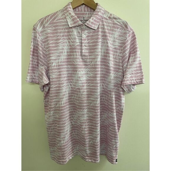 Large NAT NAST Hawaiian Golf Polo Shirt-Pnk/Wht Striped Cotton/Poly S/S Mens EUC - Picture 1 of 4